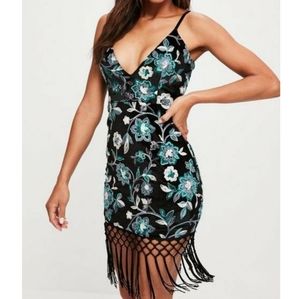 MISSGUIDED VELVET TASSEL EMBROIDERED DRESS